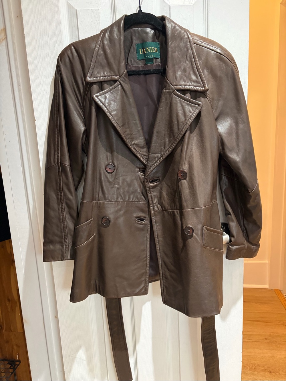 Danier Brown Leather Double-Breasted Jacket